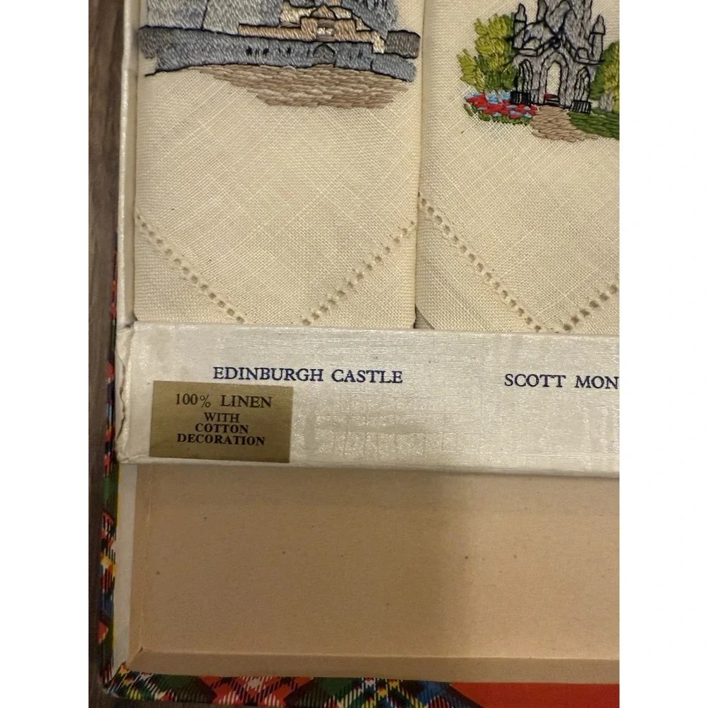 Vintage Set of 4 Edinburgh Souvenir Tea Towel ‎ 100% Linen NIB